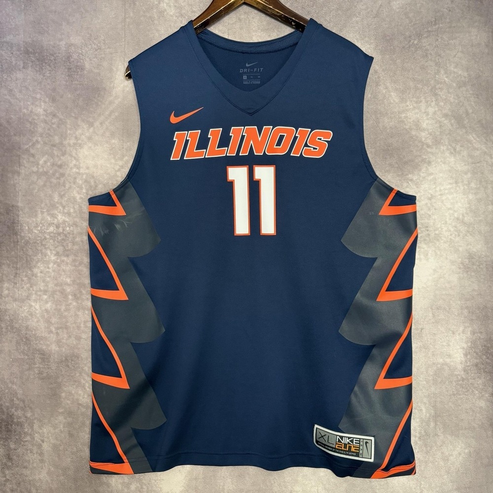 Nike‎ Dri Fit Elite Illinois NCAAB 2017-18 Away Game Jersey Mens XL Blue
